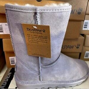 NWT Bearpaw Alyssa Gray Blue Shearling Winter Ankle Boots, Size 6